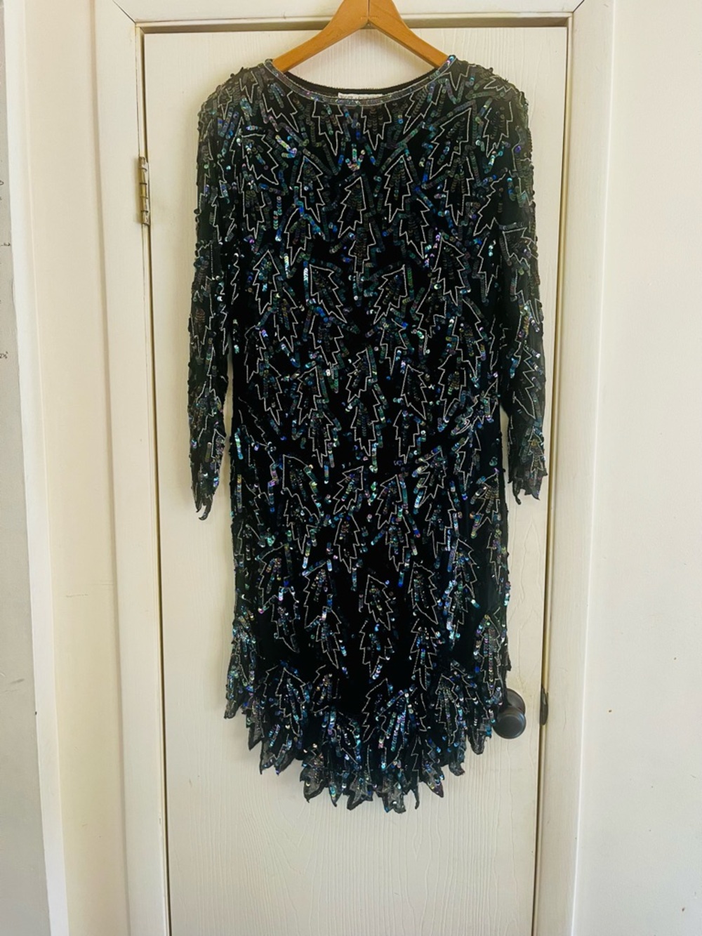 VTG 70s Silk Sequin Art Deco Flapper Whimsygoth Cocktail St Honore Sheath Dress